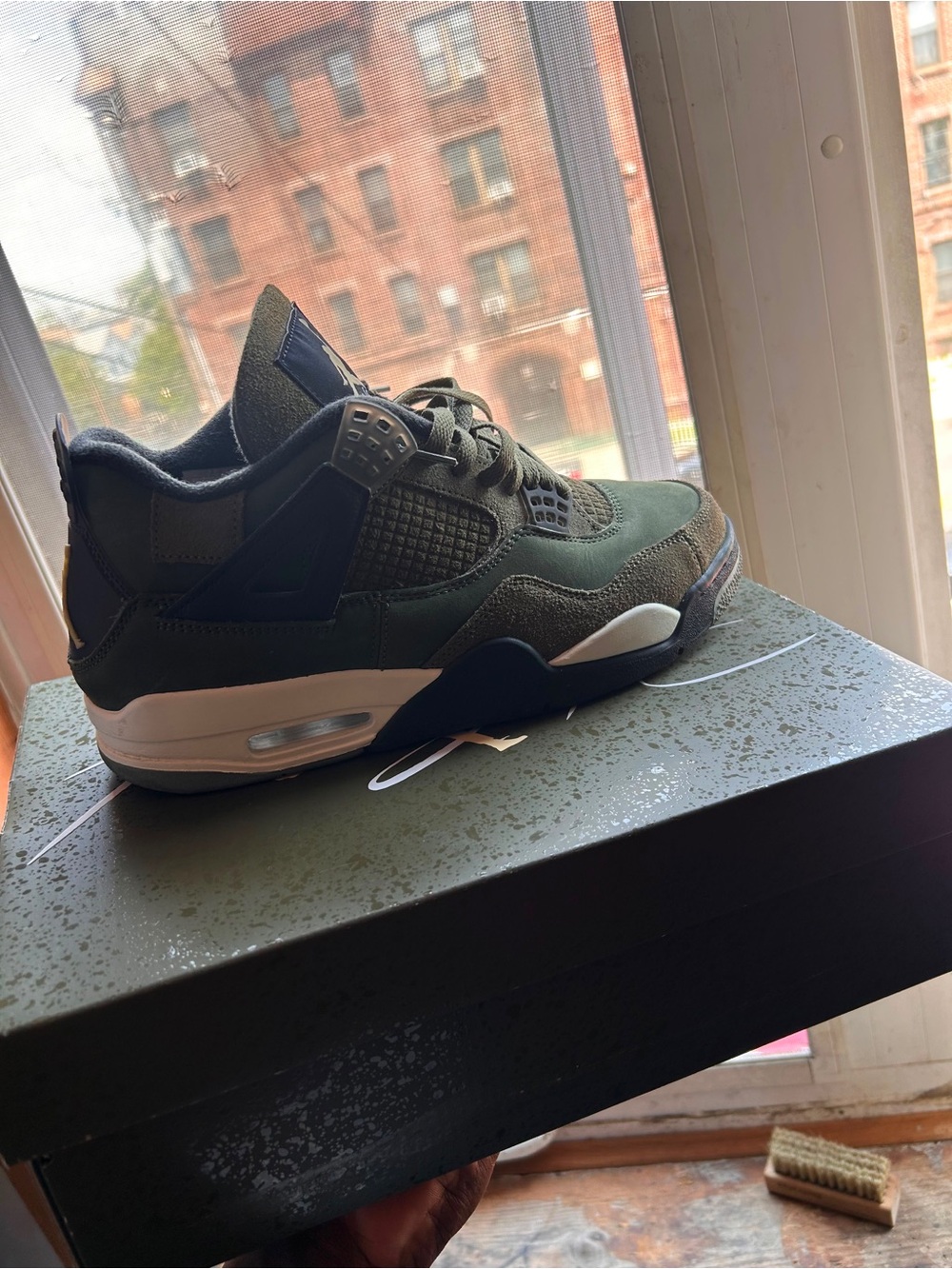 Nike Olive Green and Navy Suede Mesh Sneaker